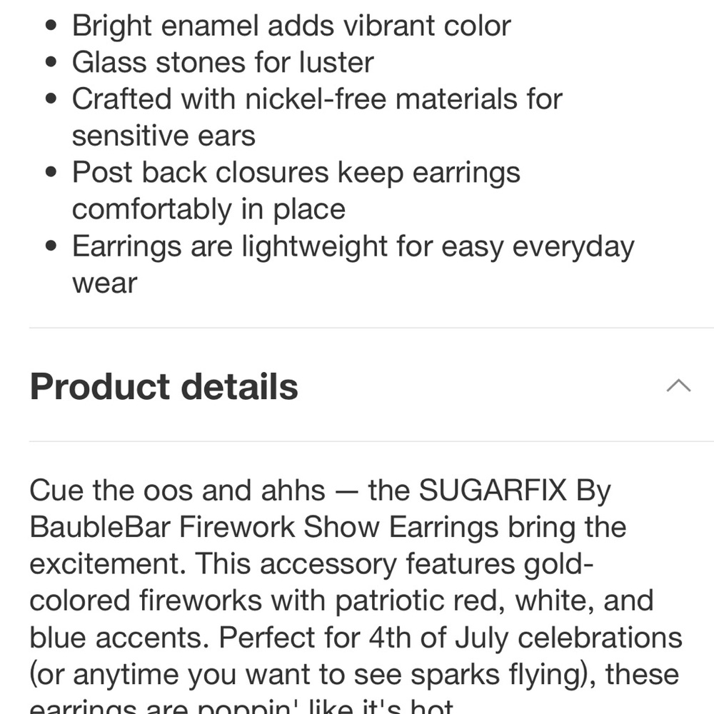 SUGARFIX by BaubleBar Firework Show Statement Earrings Red White Blue Gold NWT - Picture 5 of 6